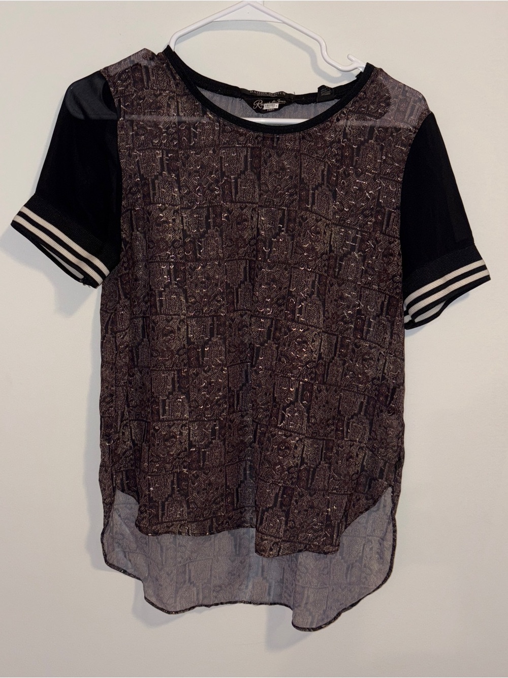Scotch & Soda Black and Brown Patterned Short Sleeve Blouse